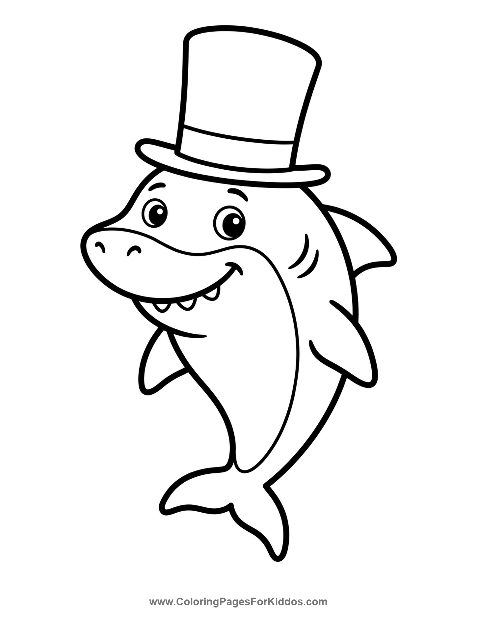 Shark Wearing A Top Hat coloring page