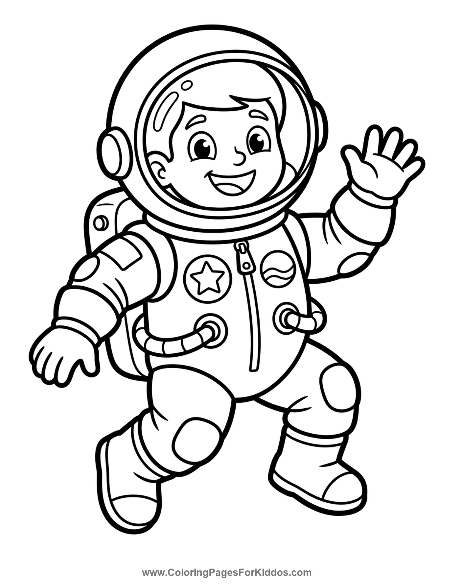 Happy Floating Astronaut coloring page