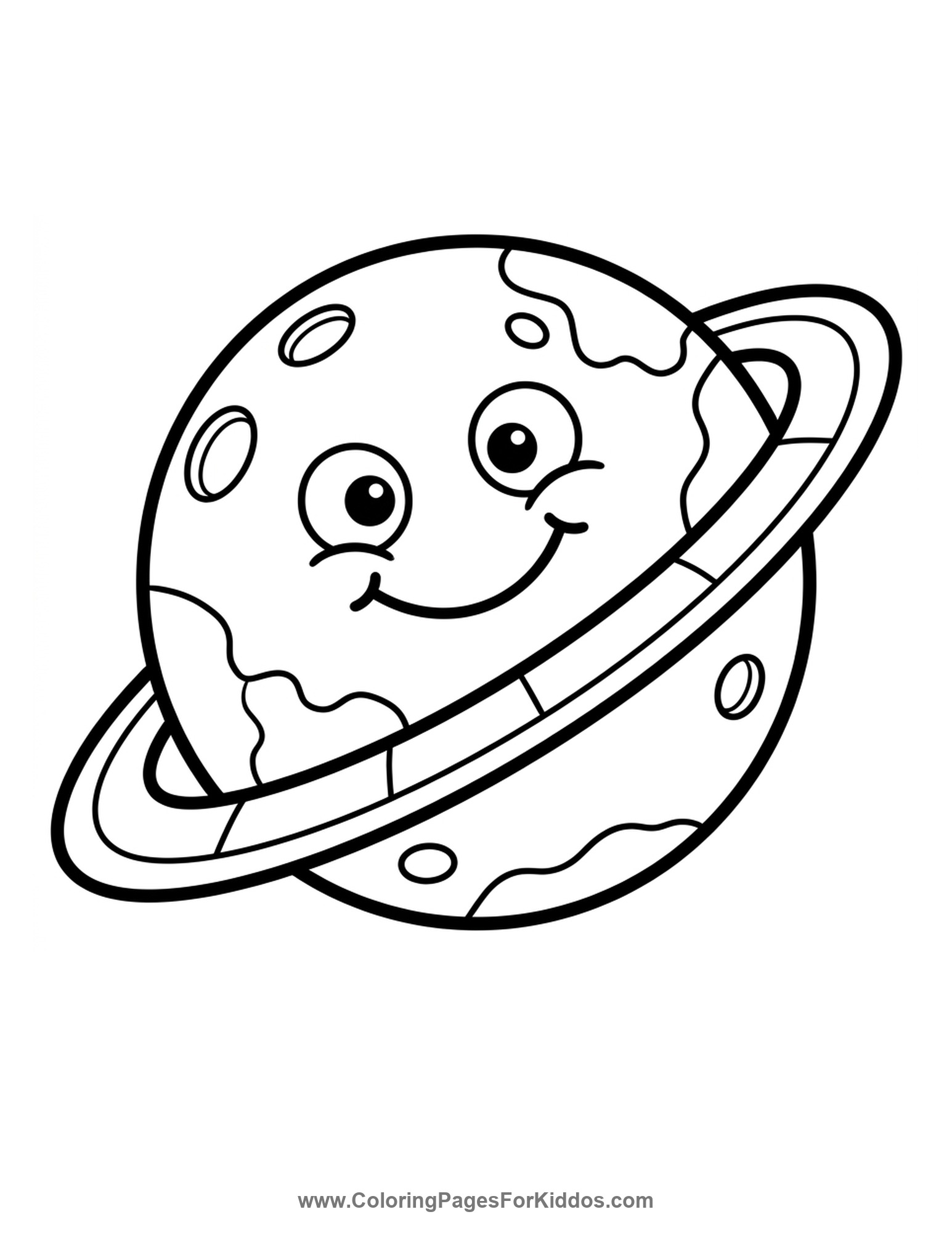 Smiling Planet With Rings coloring page