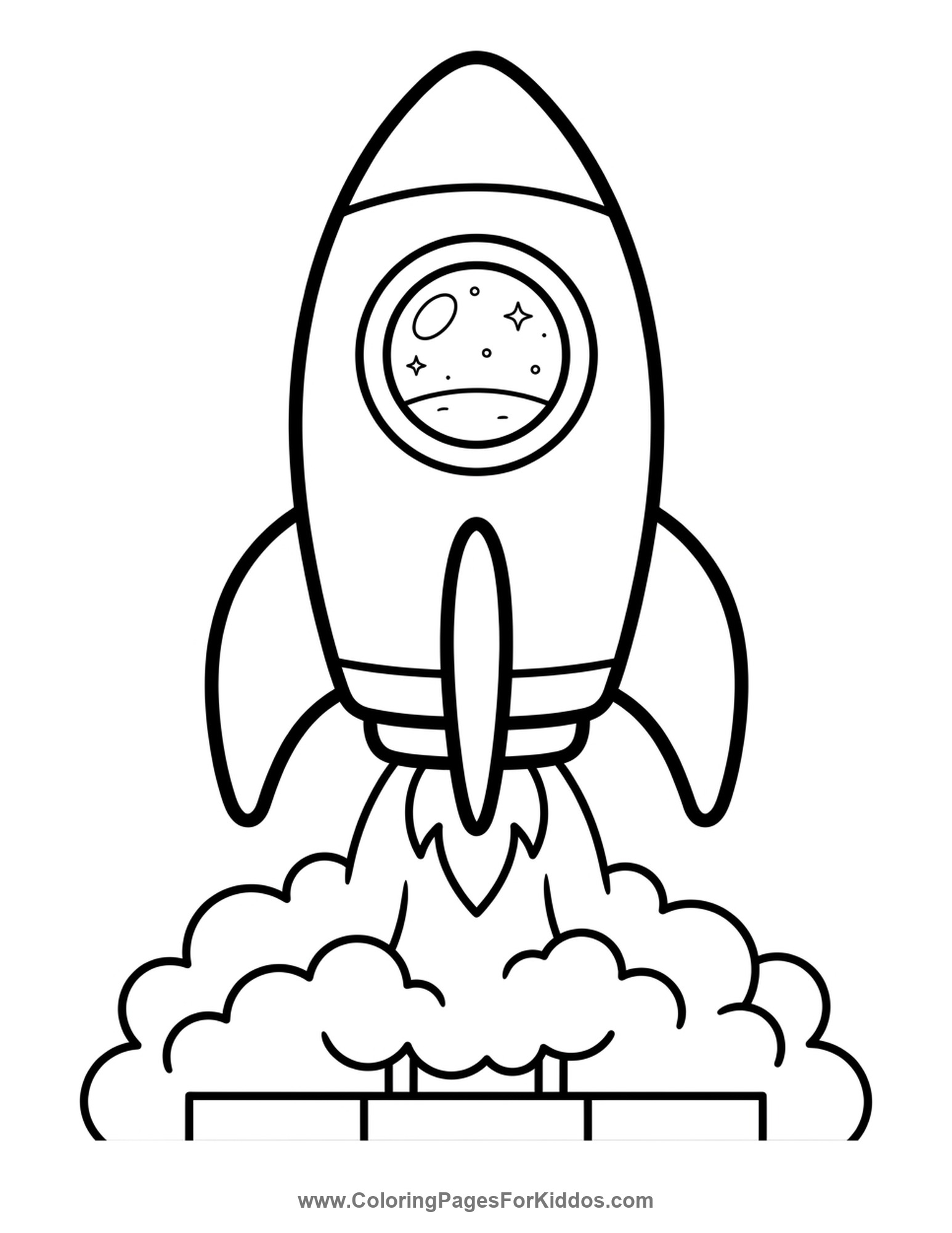 Zooming Cartoon Rocket Ship coloring page