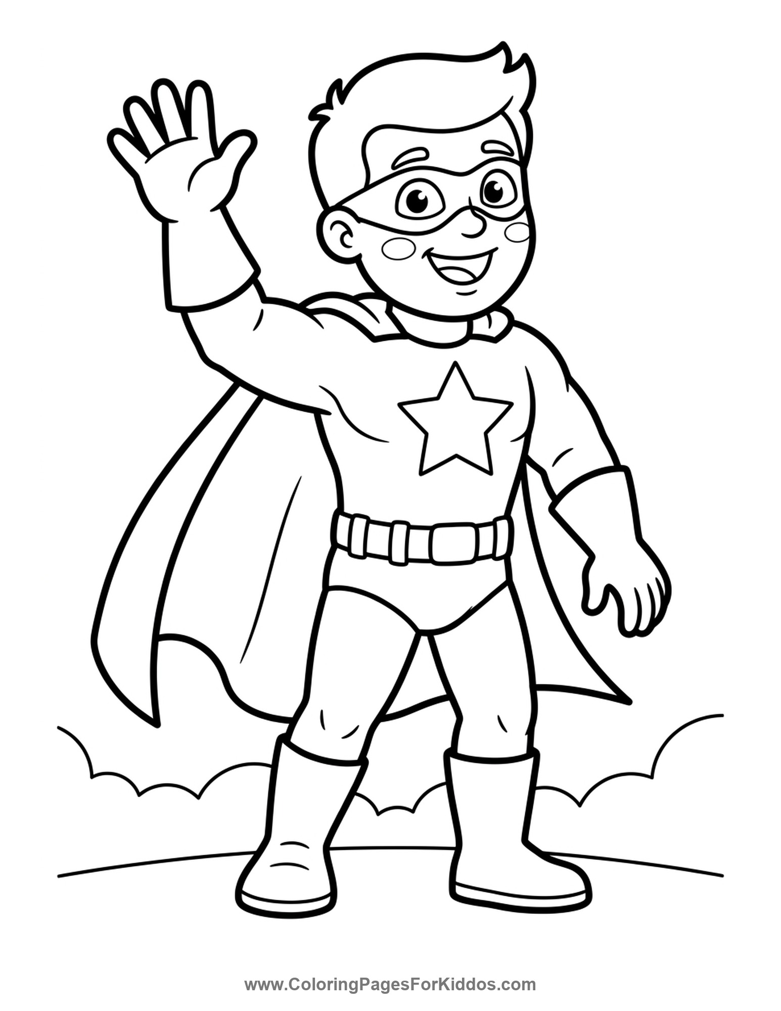 A Friendly Waving Superhero coloring page