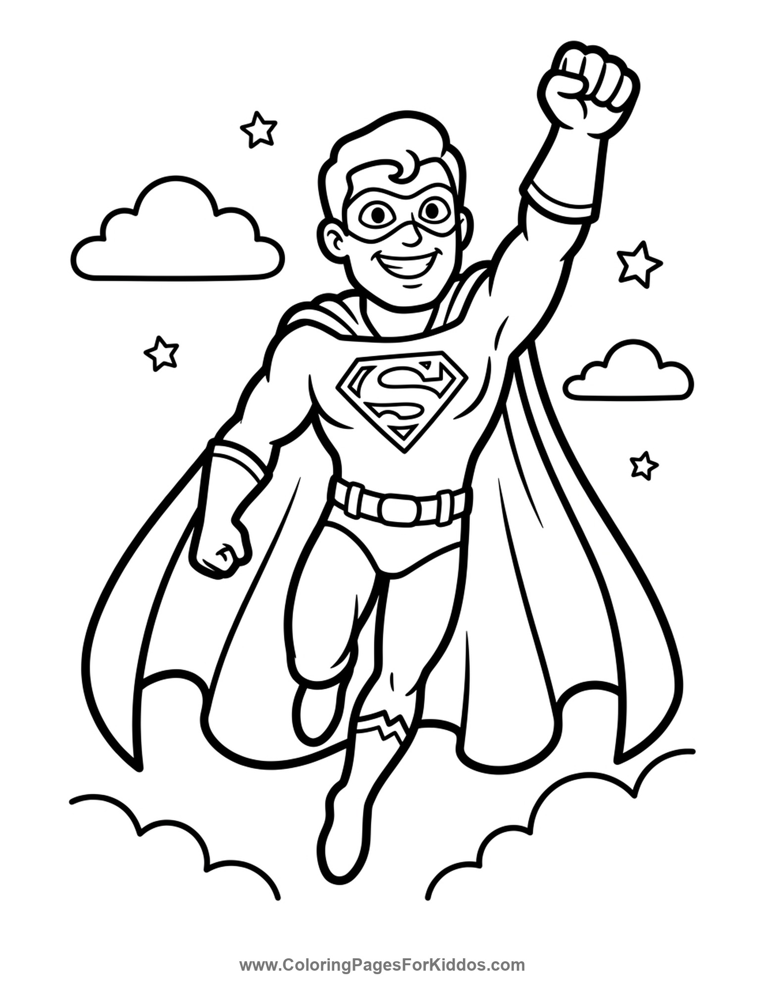 Superhero Flying Up High coloring page