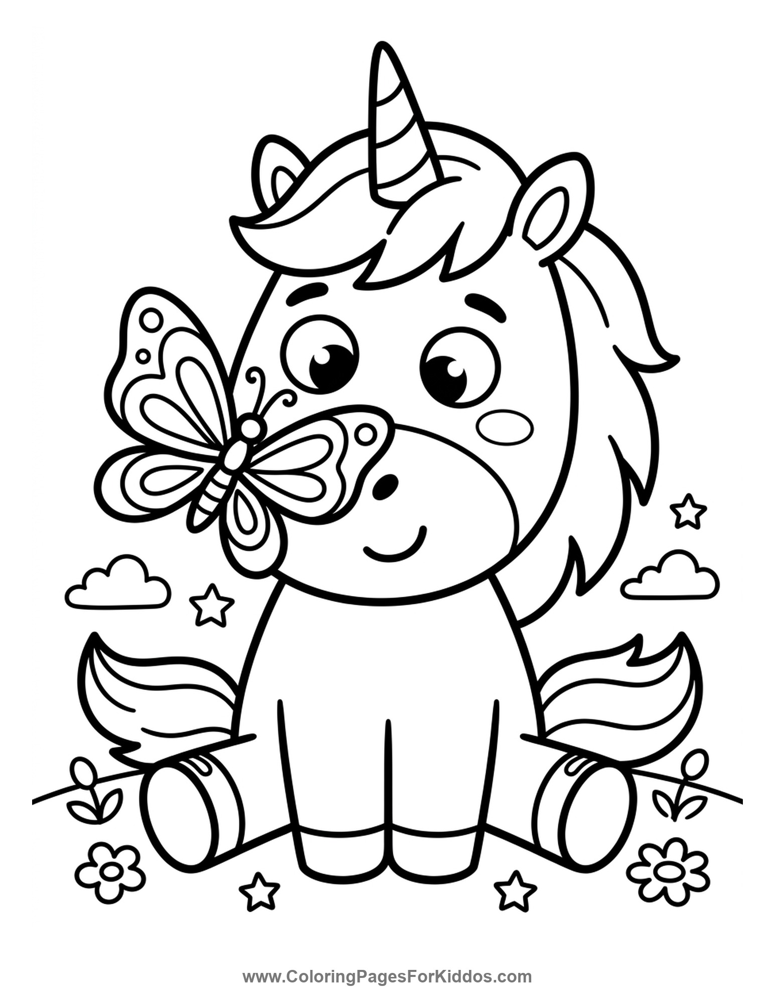 Unicorn And Butterfly Friend coloring page