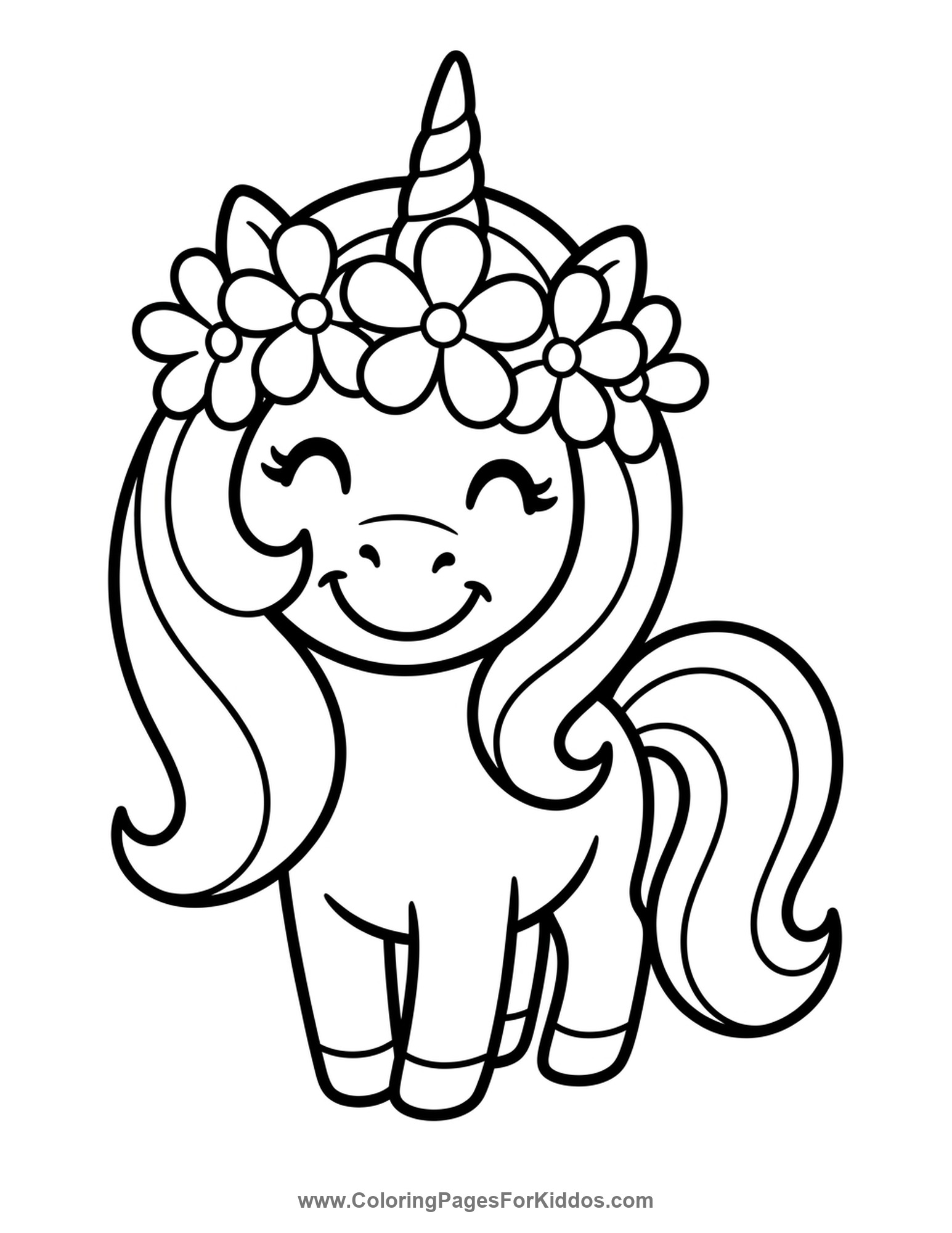Unicorn With Flower Crown coloring page